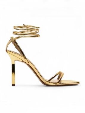 Zara Gold Lace Up Sandal Heels